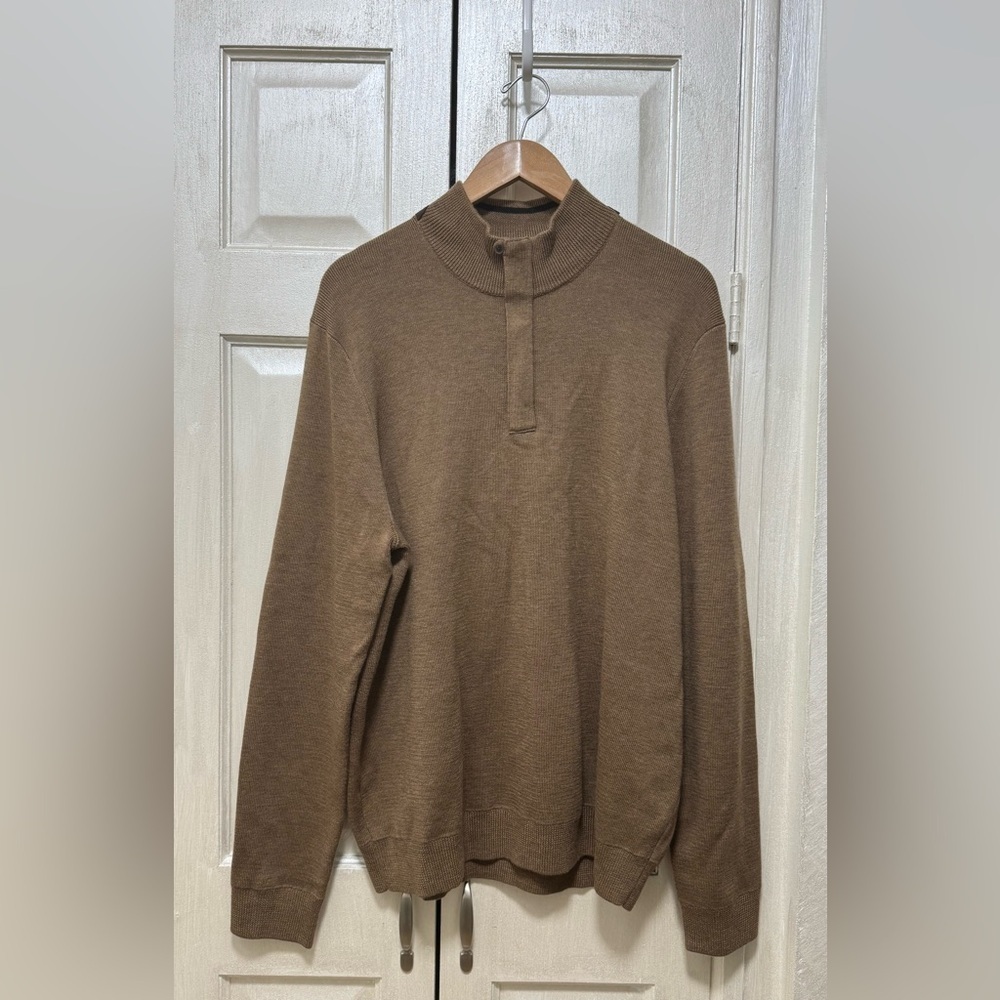 John W.Nordstrom Men XL Brown Bear 100% Italian Merino Knit Quarter Zip Sweater